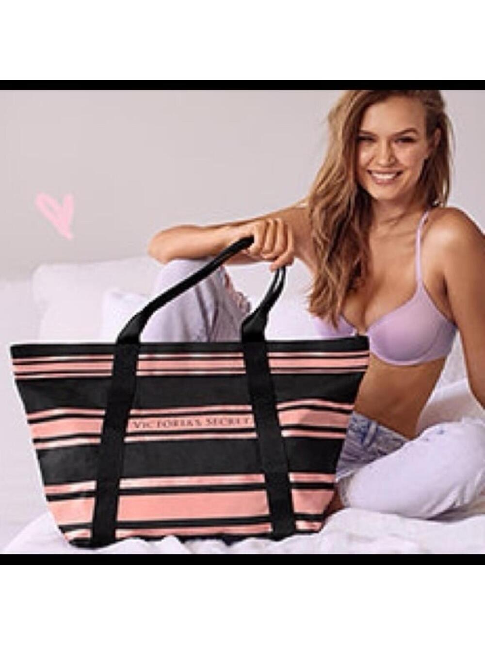 NWT Aug 2018 VS Sparkle Tote bag, pink & black